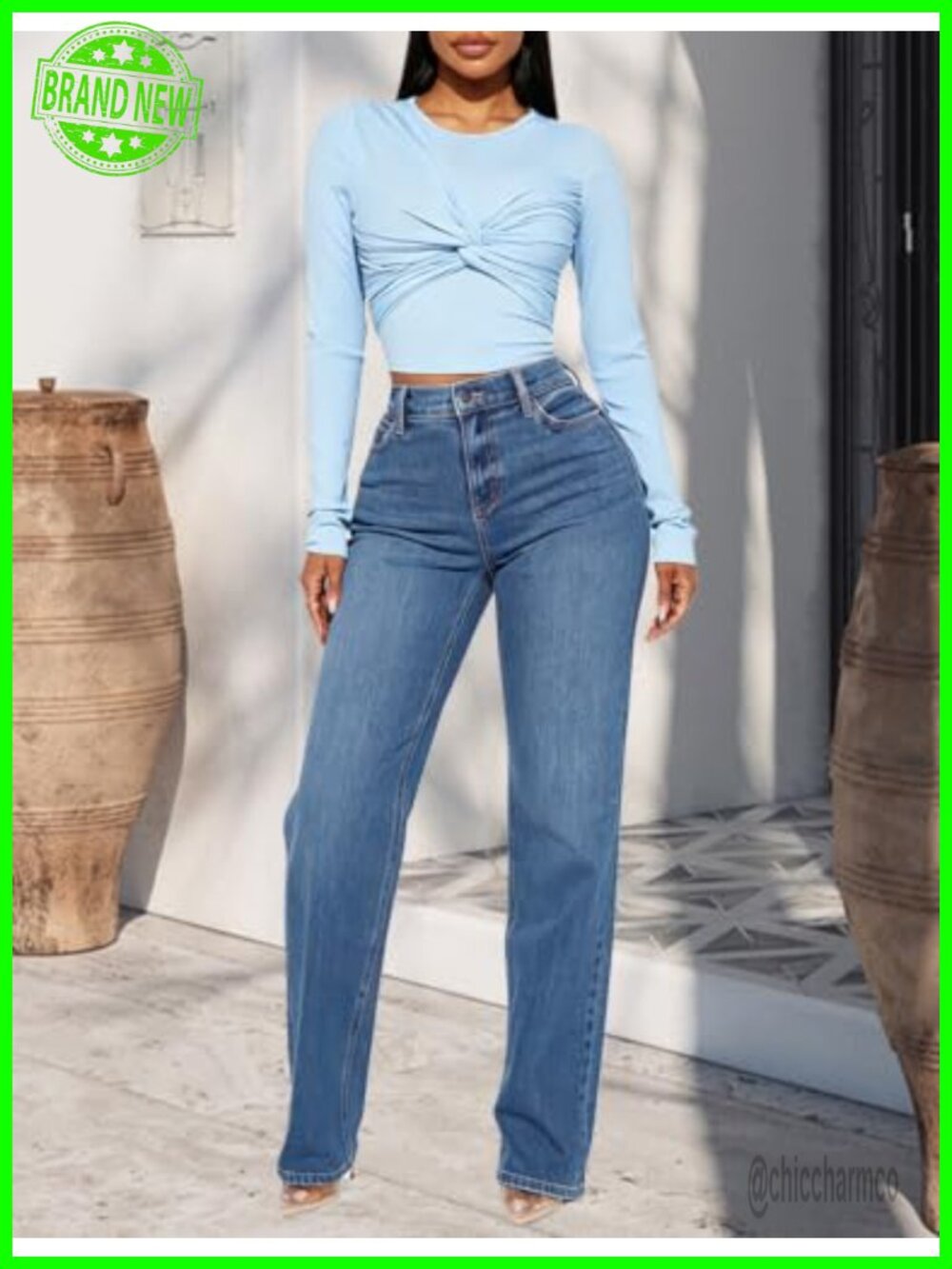 High Waisted Straight Leg Wide Leg Stretchy Jeans for Women - Picture 2 of 5